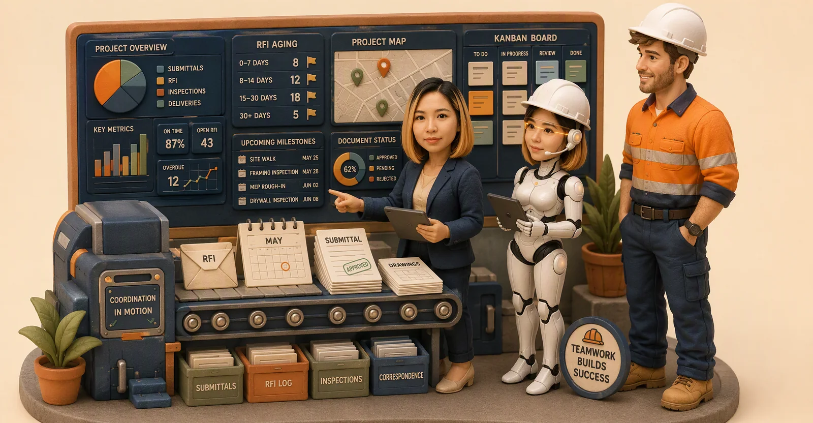 Connected dashboards, logs and alerts supporting construction coordination
