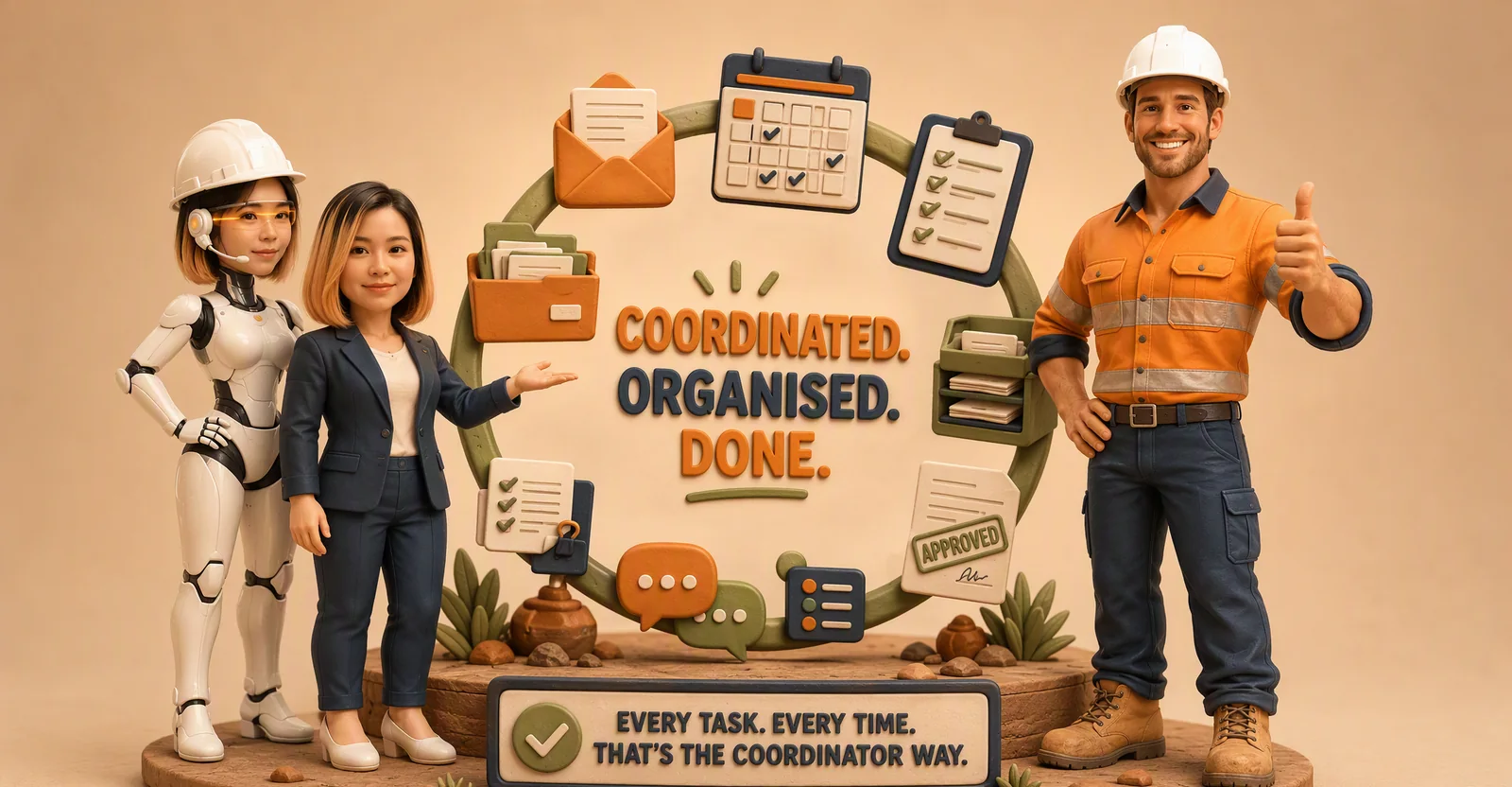 A completed construction-coordination journey leading to a clear next step