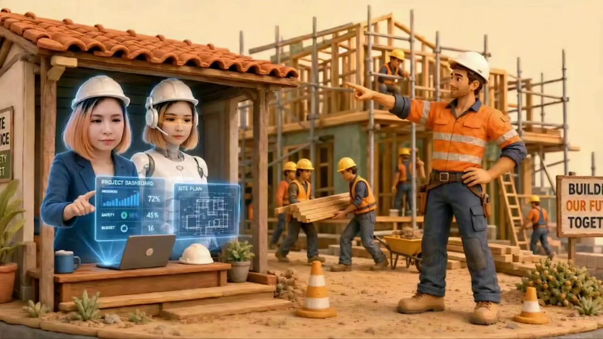 A builder focused on site while the coordination workflow stays visible